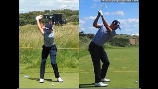 Justin Thomas golf swing  Long Iron faceon amp downtheline July 2017 [upl. by Aenitsirhc]